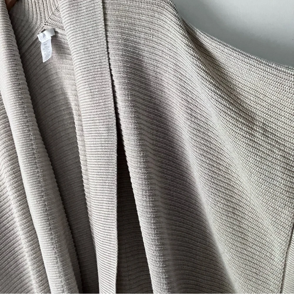 J Jill Ribbed Knit Sweater Shawl Wrap Boho Longline Ruana Beige - Picture 6 of 11